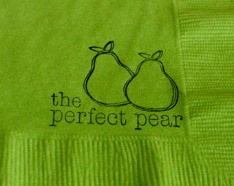 The Perfect Pear Personalized Lime Green Paper Wedding 3 Ply Paper Beverage Cocktail Napkins Farm Wedding Rustic Custom Napkins- Set of 50