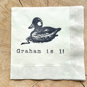 Personalized Light Burlap Brown Wooden Vintage Duck Decoy Rustic Outdoorsmen Hunting Paper Wedding Cocktail Napkins with Name Set of 50 image 7