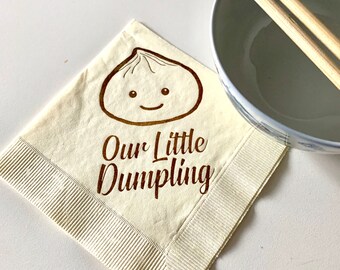 Our Little Dumpling Baby Shower Ivory 3 ply Paper Beverage Cocktail Napkins Birthday Party Asian bao cute decor in coffee ink - Set of 50