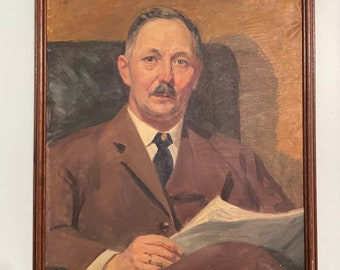 Original Hans Brygge Portrait of a man Oil on Canvas Antique Painting circa 1927 19x23 inches fine art