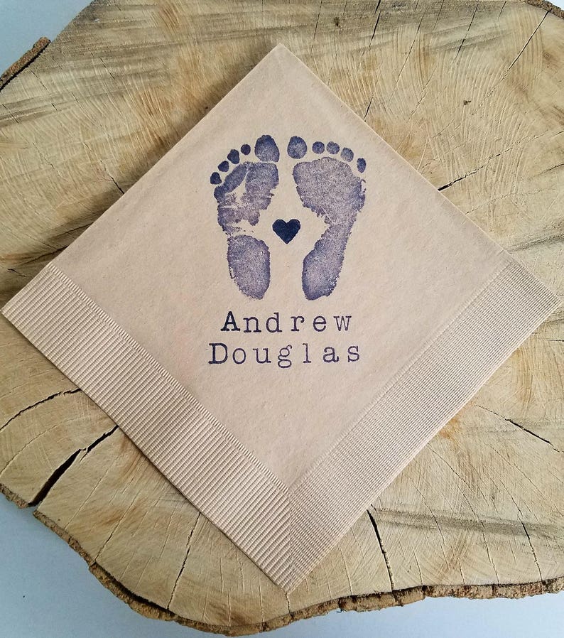 Footprints With Baby Name Baby Shower Napkins White Etsy