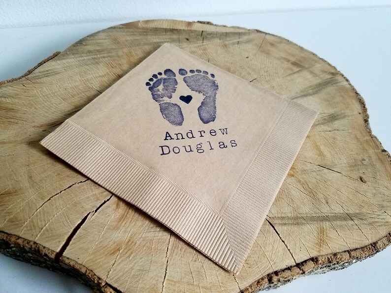 Footprints With Baby Name Baby Shower Napkins White Etsy