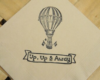 Up Up and Away Vintage Wanderlust Hot Air Balloon Light Burlap Baby Shower or Wedding Paper Cocktail Napkins - Set of 50