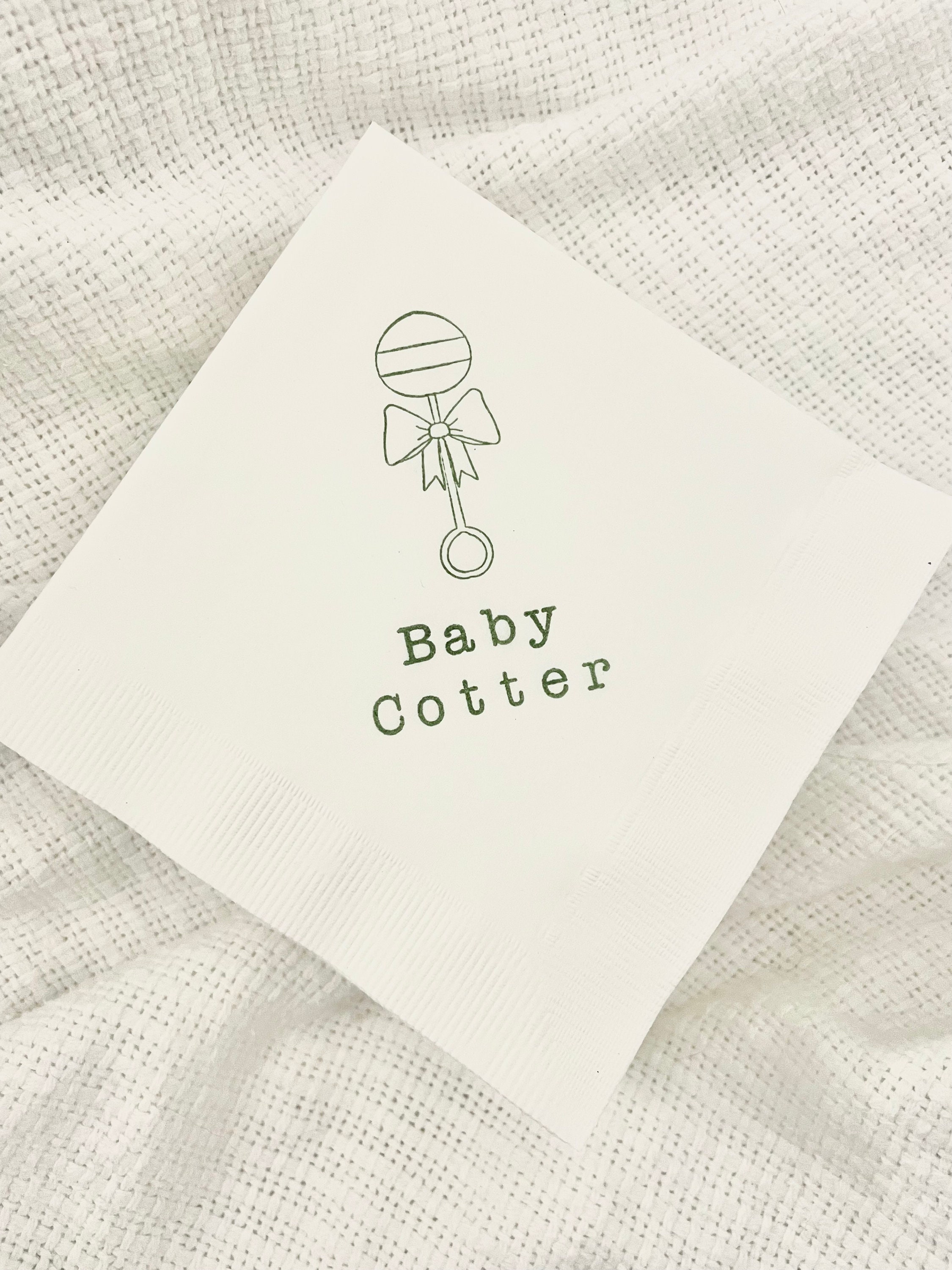 Personalized Baby Rattle Baby Shower White Beverage Cocktail Napkins ...