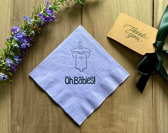 Oh Babies Twin Onesie Tiny Heart Baby Shower Lavender Cocktail Napkins Gender Reveal Party - Set of 50