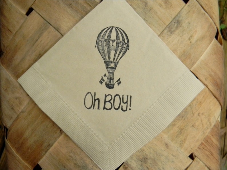 Baby Shower Oh Boy Hot Air Balloon Light Burlap Beige 3 Ply Paper Beverage Cocktail Napkins Vintage Baby Shower Party