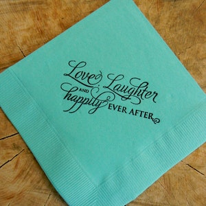 Love Laughter and Happily Ever After Light Pink and Plum Wedding Reception Hand Stamped 3 Ply Paper Beverage Cocktail Napkins Set of 50 image 3