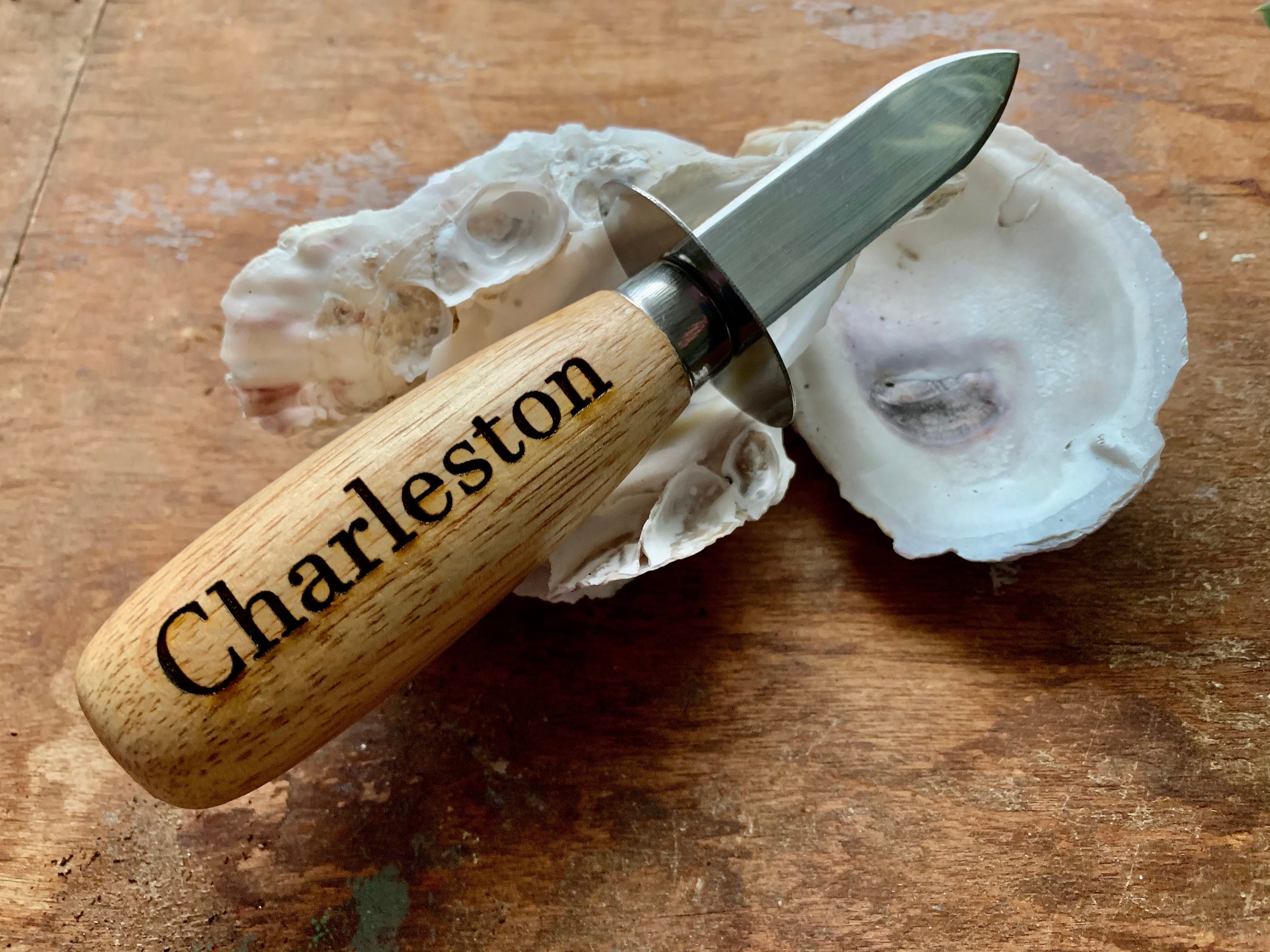 Charleston Oyster Knife Souvenir Wooden Handle Shucker Custom Location  Destination Wedding Favor Laser Burnt South Carolina 