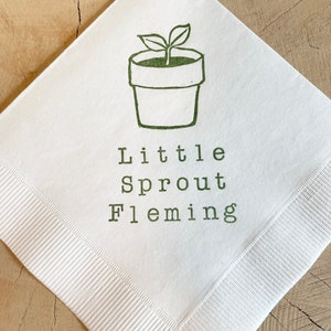 Personalized Little Sprout 3 ply Paper Cocktail Napkins Beverage Garden Spring Summer Baby Shower 5x5 inches in Olive Green ink set of 50 image 4