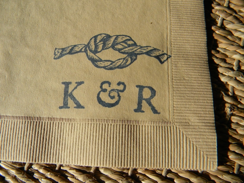 Vintage Knot Personalized Nautical Wedding Napkins In Light Etsy