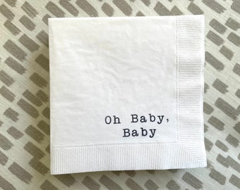 25 Oh Baby Baby white three ply cocktail napkins in black Ink 5X5 inches paper party napkin second baby shower funny napkins Britney