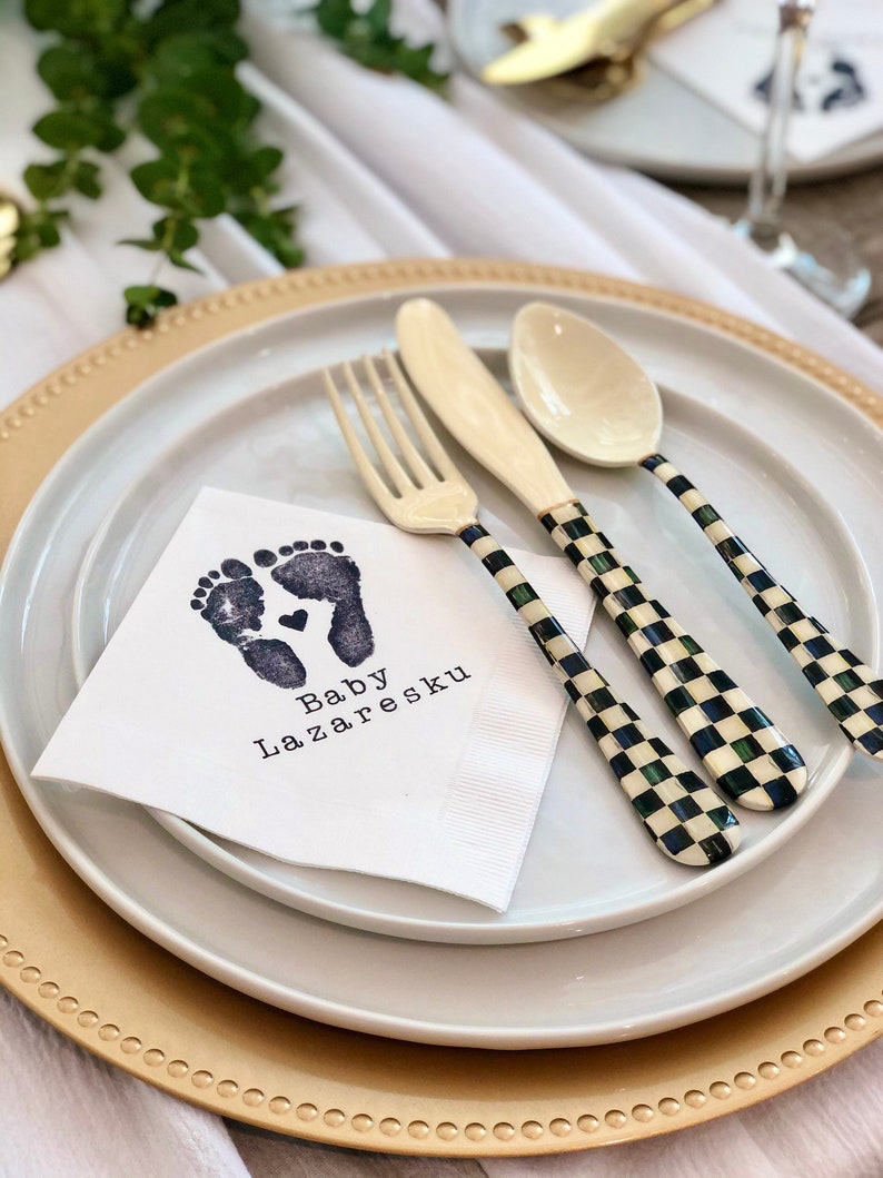 Footprints With Baby Name Baby Shower Napkins White Etsy