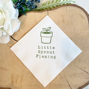 Personalized Little Sprout 3 ply Paper Cocktail Napkins Beverage Garden Spring Summer Baby Shower 5x5 inches in Olive Green ink set of 50 image 3