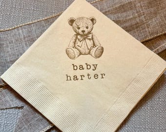 Personalized Teddy Bear Baby Shower We Can Bearly Wait Light burlap Beverage Cocktail Napkins with coffee ink - Set of 50
