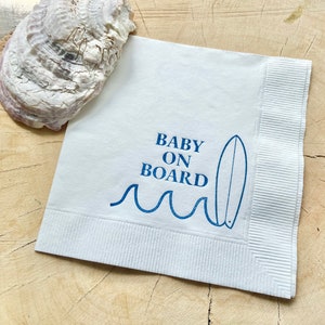 25 Baby on Board Surf Nautical Beach Baby Shower Cocktail Napkins White Napkins Navy Blue ink 3 Ply Paper beverage napkins 5x5 image 5