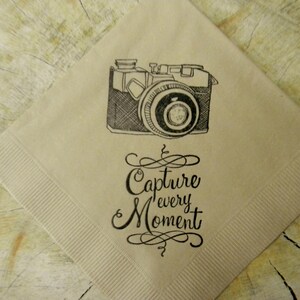 Retro Camera Capture Every Moment Light Burlap Wedding Cocktail Napkins Set of 50 image 2