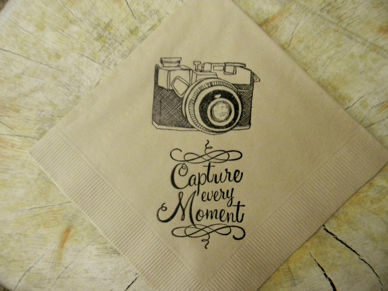 Retro Camera Capture Every Moment Light Burlap Wedding Cocktail Napkins Set of 50 image 2