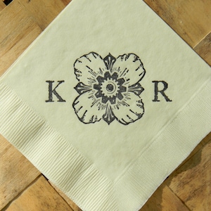Personalized Rosette Large Initials Wedding Ivory 3 Ply Paper Cocktail Napkins Steampunk Architectural Detail Compass Rose - Set of 50