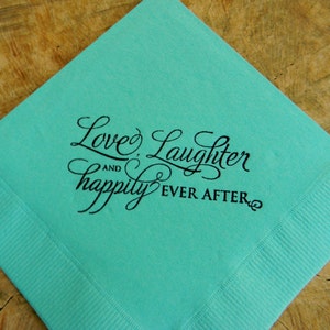 Love Laughter and Happily Ever After Light Pink and Plum Wedding Reception Hand Stamped 3 Ply Paper Beverage Cocktail Napkins Set of 50 image 4