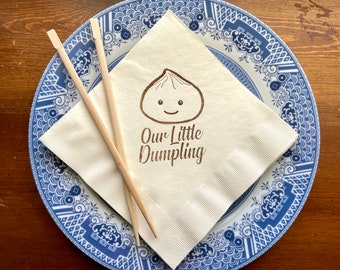 50 Dinner luncheon Our Little Dumpling Baby Shower Ivory 3 ply Paper Napkins Party Asian bao in coffee ink 6.5x6.5 inches