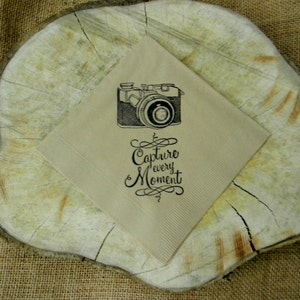 Retro Camera Capture Every Moment Light Burlap Wedding Cocktail Napkins Set of 50 image 4