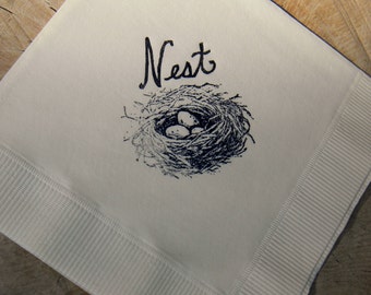 Rustic Ivory Birds Nest House Warming 3 Ply Paper Beverage Off White Cocktail Napkins Baby Shower New House Party Napkins - Set of 50