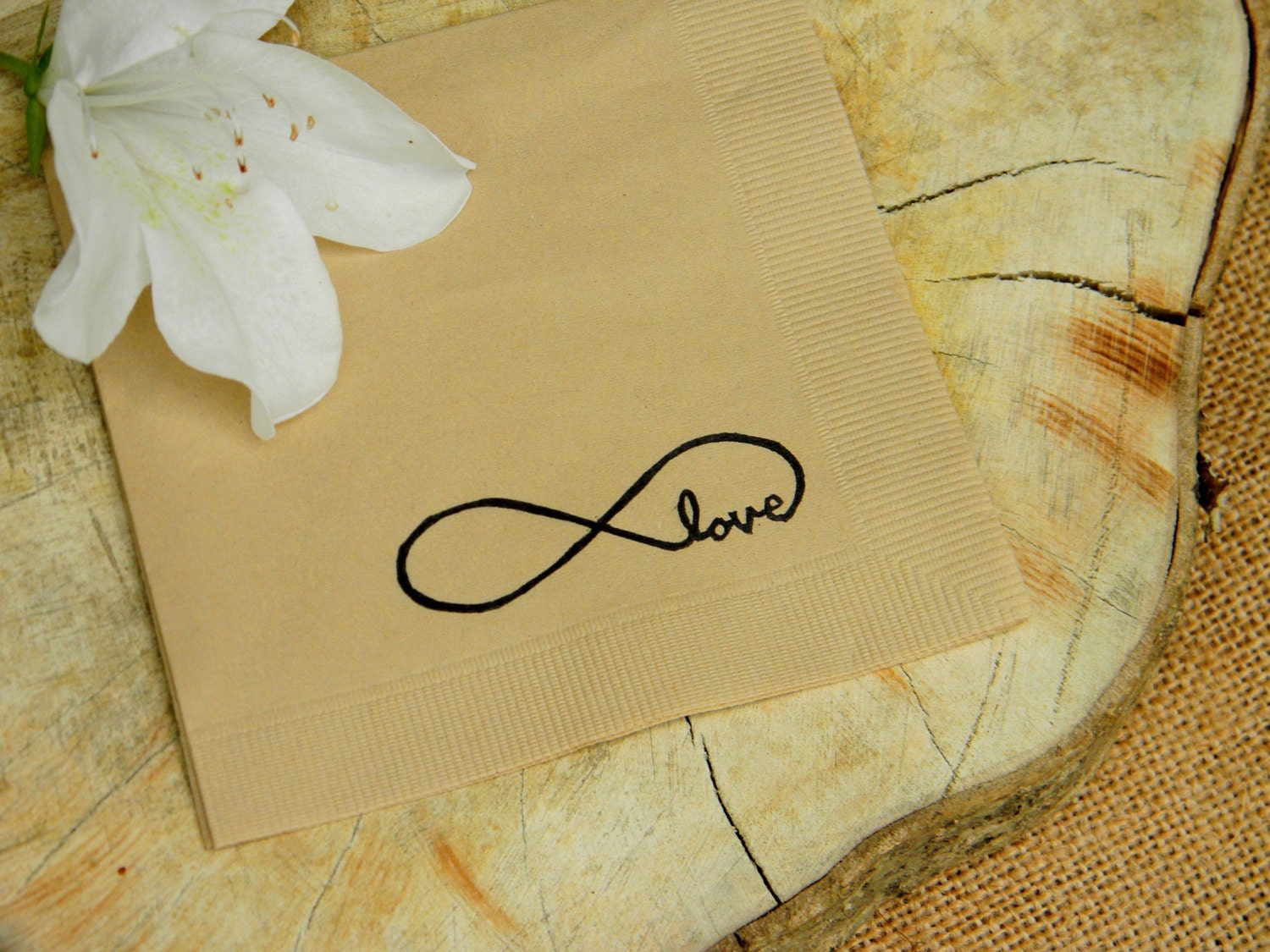 Infinity Eternal Love Light Burlap Rustic Wedding 3 Ply Paper Beverage Cocktail Napkins Simple Wedding Napkins Set of 50