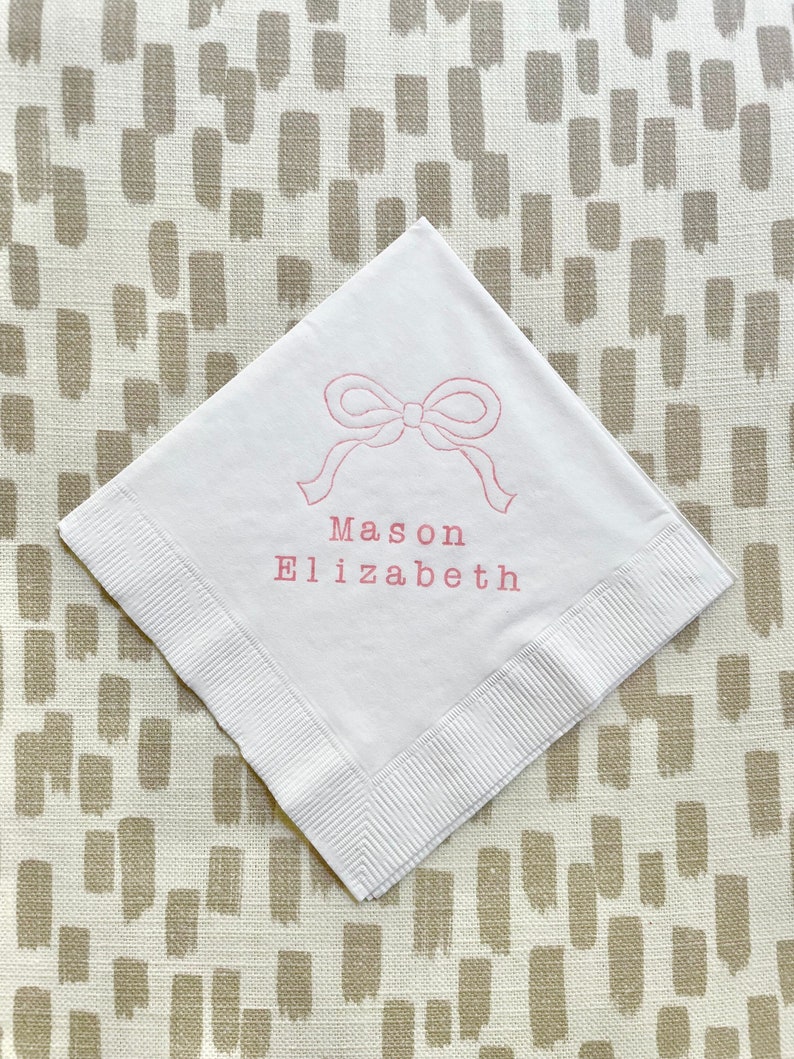 Personalized baby bow cocktail napkins