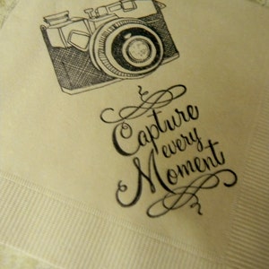 Retro Camera Capture Every Moment Light Burlap Wedding Cocktail Napkins Set of 50 image 3