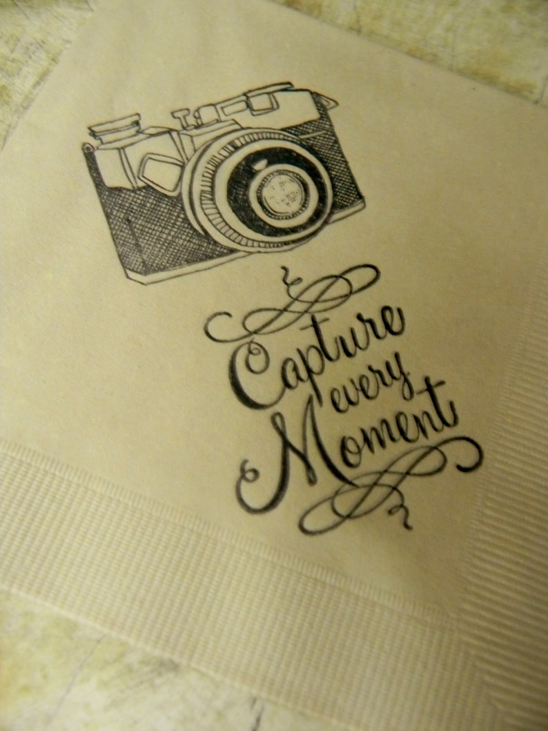 Retro Camera Capture Every Moment Light Burlap Wedding Cocktail Napkins Set of 50 image 3