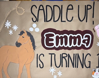 Custom Hand-painted banner “Saddle Up”