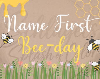 Custom Hand-painted banner “happy bee-day”