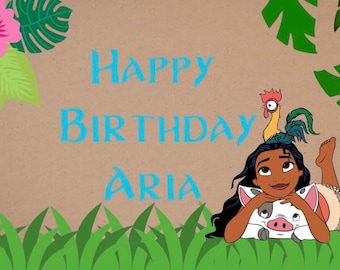 Custom hand-painted Moana theme birthday banner!