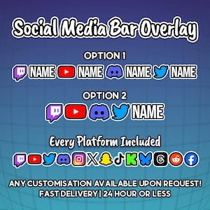 Custom Social Media Bar Overlay | Twitch, YouTube, Kick Stream Graphics (PNG)