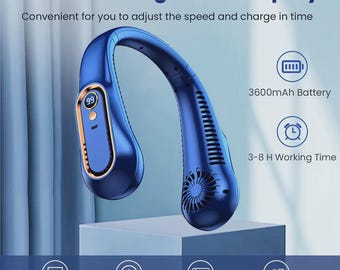 USB Rechargeable Neck Fan Bladeless Portable Neckband Cooler 5 Speed LED Display
