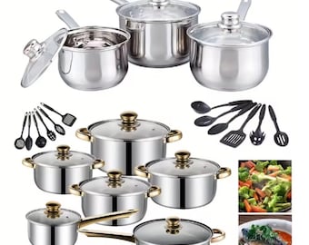 18-Piece Stainless Steel Cookware Set Induction Pots Pans Kitchen Set UK