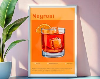 Koktajl Negroni do druku | Koktajl z ginem do pobrania w wersji cyfrowej | Grafika ścienna do baru | Natychmiastowe pobranie