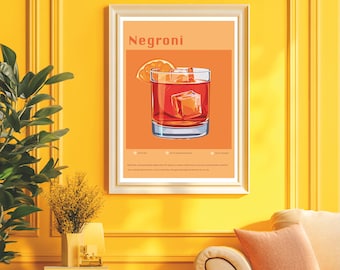 Negroni-cocktailposter | Muurkunst cocktailrecept | Bardecoratieprint | Barposter thuis