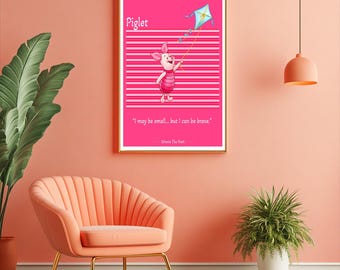Póster de Piglet / Lindo dibujo animado para la pared / Decoración para habitación infantil / Lámina para guardería / Arte con cita inspiradora