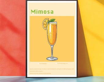 Mimosacocktail afdrukbaar | Digitale download brunchcocktail | Muurkunst keuken |  Direct downloaden