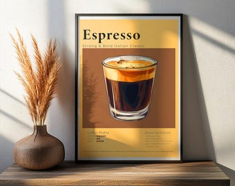 Lámina de café espresso / Receta clásica italiana, arte mural minimalista (descarga digital)