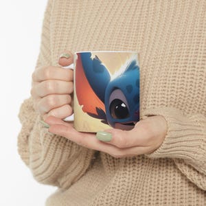 Stitch Coffee Mug | Cute Disney Inspired Mug | Kawaii Cartoon Ceramic Cup | 11oz 15oz Gift afbeelding 1