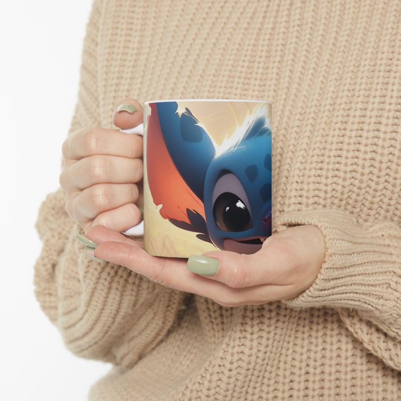 Stitch Coffee Mug | Cute Disney Inspired Mug | Kawaii Cartoon Ceramic Cup | 11oz 15oz Gift afbeelding 1
