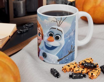 Taza de personajes de Frozen / Taza de café de Elsa, Anna y Olaf / Taza con dibujos animados de invierno / Taza de cerámica de 11 oz y 15 oz / Regalo para fans de Frozen