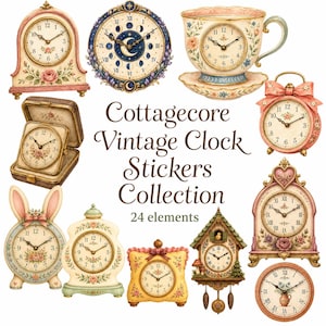 Cottagecore Vintage Clock PNG Clipart, Antika Akvarell Klistermärken (Digital Nedladdning)