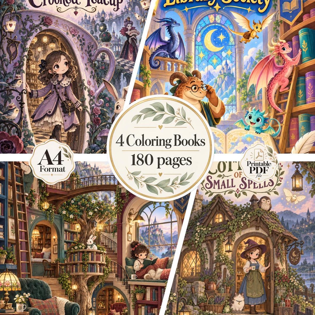 Fantasy Colorable Patterns Cozy Fantasy Coloring Book Bundle, 4 Books, 180 Pages (digital Download ...
