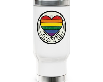 Rainbow Heart LOVE Travel Mug | 14oz Stainless Steel