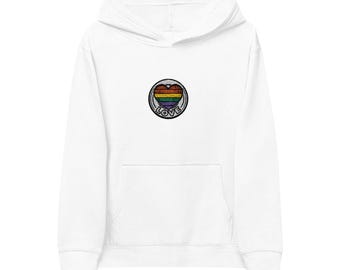Sudadera con capucha infantil con parche de corazón arcoíris / Logotipo del orgullo bordado
