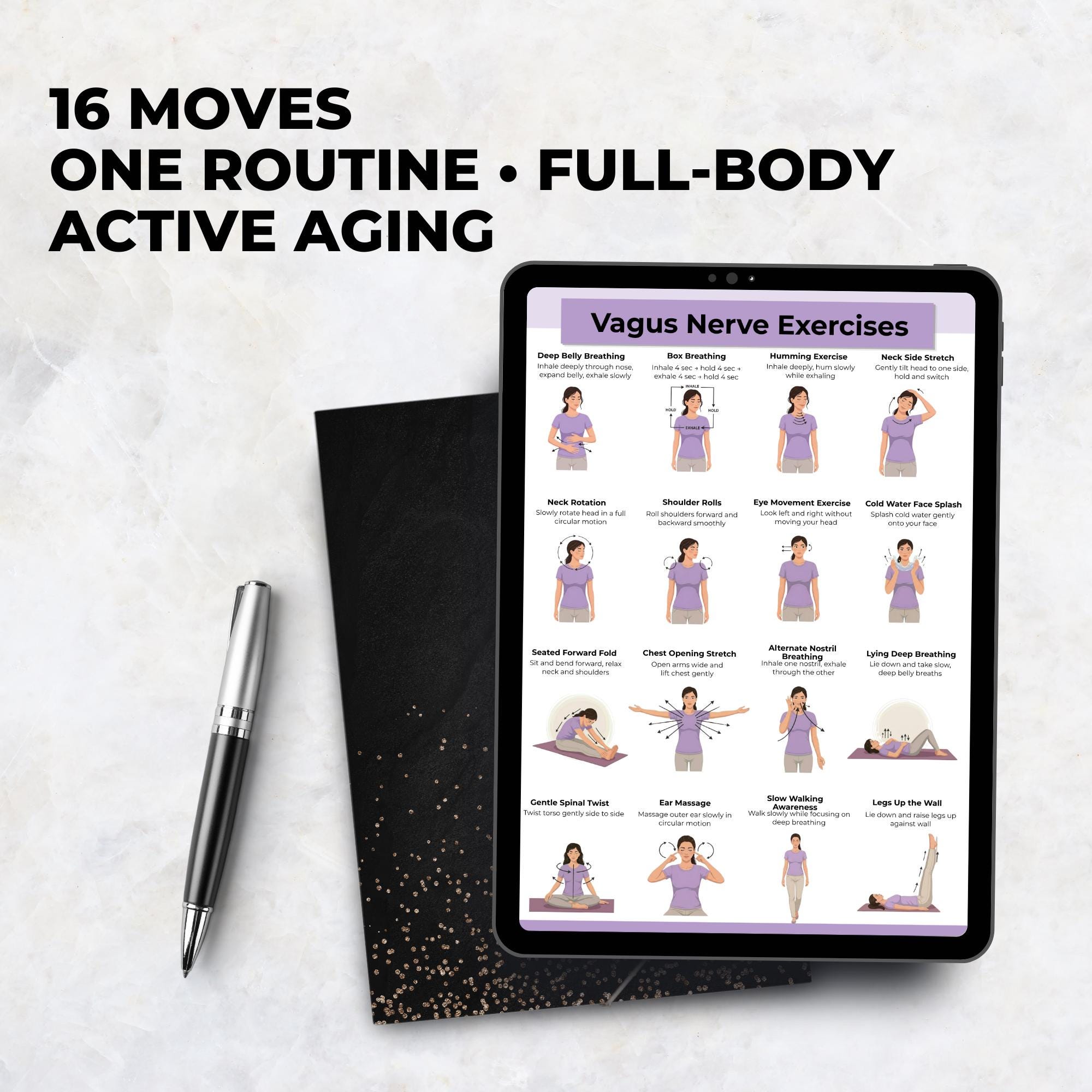 Relaxation Exercise Chart Vagus Nerve Exercises Printable, Breathing Relaxation Routine Chart ...