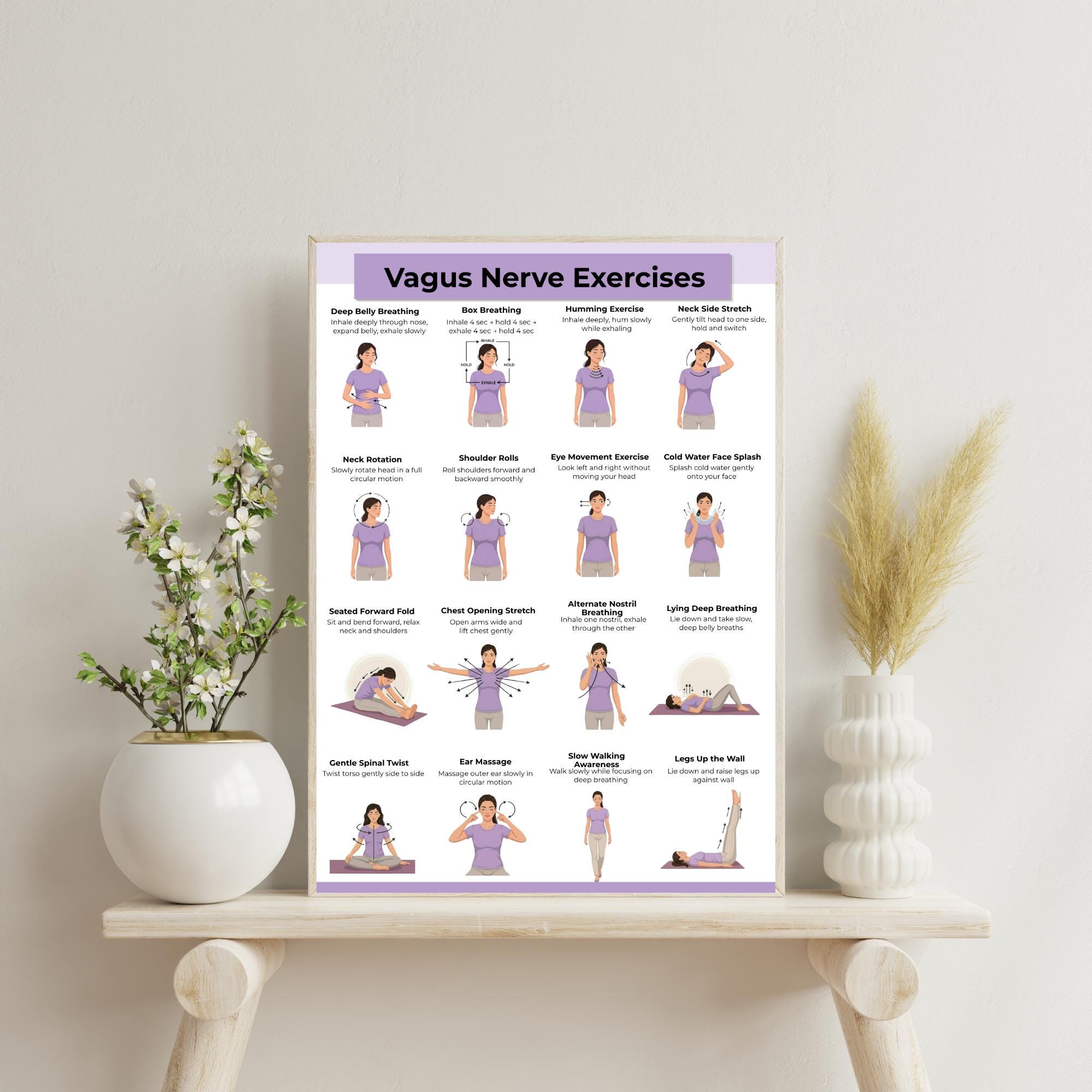 Relaxation Exercise Chart Vagus Nerve Exercises Printable, Breathing Relaxation Routine Chart ...
